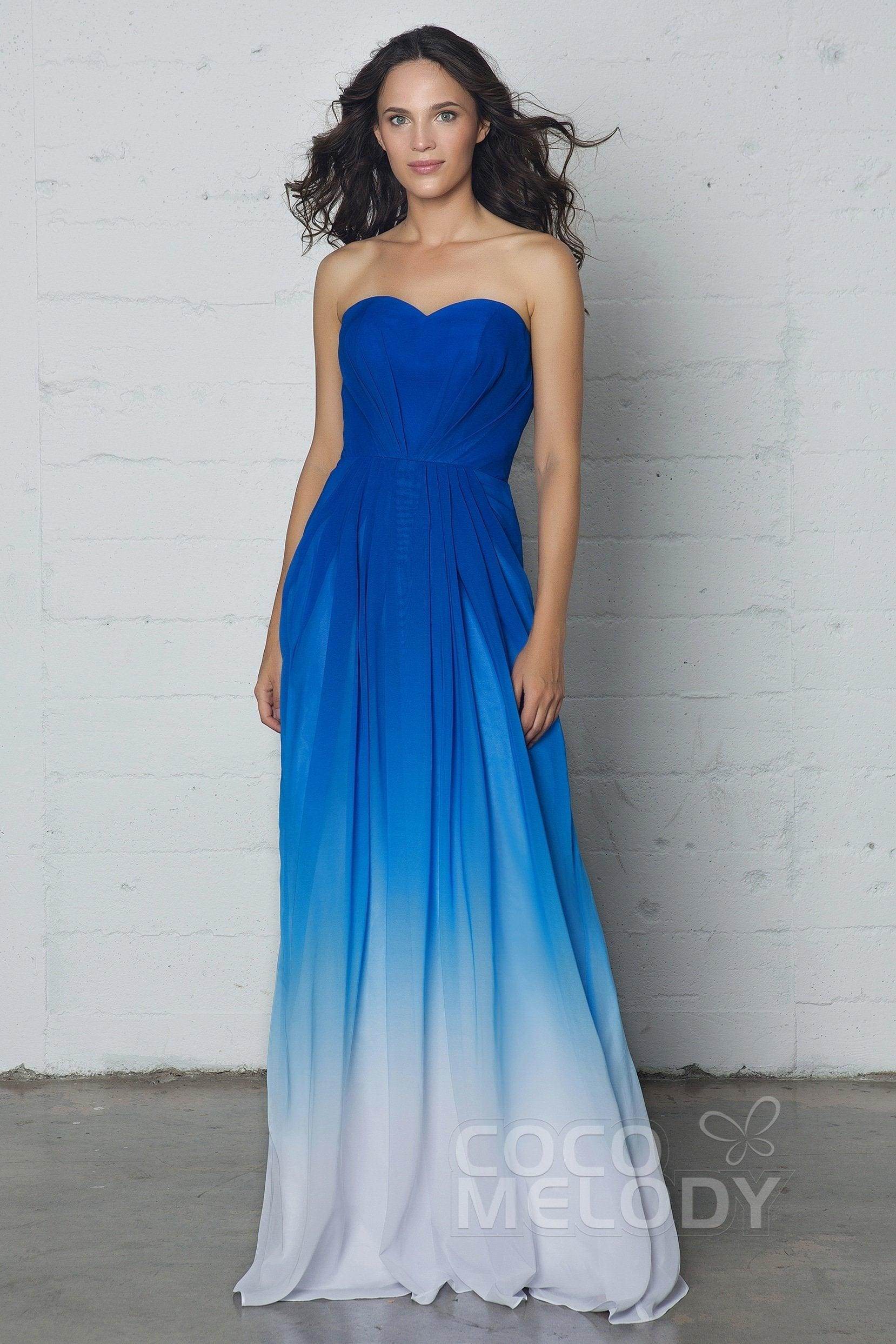 A-Line Floor Length Chiffon Ombre Dress LOZF15045 - COCOMELODY